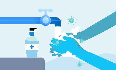 Wash your hands illustration in spanish illustrationのイラスト素材