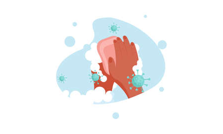 Wash your hands illustration in spanish illustrationのイラスト素材