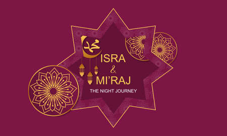 Al-isra wal mi'raj means the night journey of prophet muhammad brochure or background templateのイラスト素材