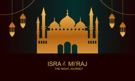 Al-isra wal mi'raj means the night journey of prophet muhammad brochure or background templateのイラスト素材
