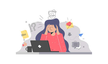 Information overload and multitasking problems concept illustration