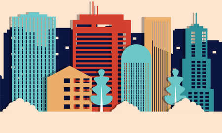 City skyline landmarks illustration. Building illustrationのイラスト素材