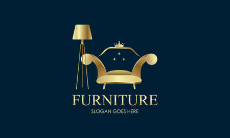 Elegant furniture logo with golden couchのイラスト素材