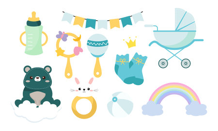 Set of baby shower elements logoのイラスト素材