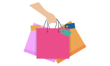 Shopping bag logo. Hand holding a shopping bagのイラスト素材