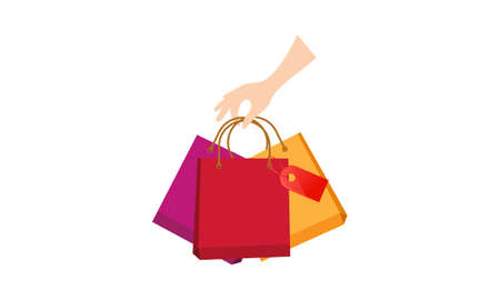 Shopping bag logo. Hand holding a shopping bagのイラスト素材