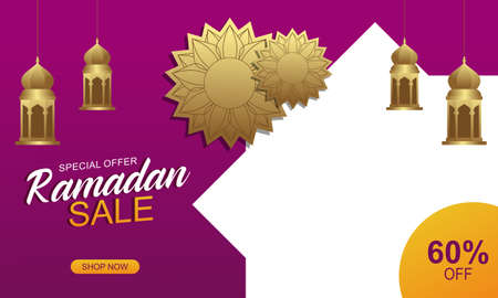 amadan sale header or banner design with mosque, hanging lanterns and flat discount offerのイラスト素材
