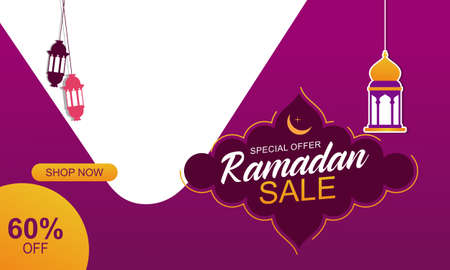 amadan sale header or banner design with mosque, hanging lanterns and flat discount offerのイラスト素材