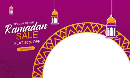 amadan sale header or banner design with mosque, hanging lanterns and flat discount offerのイラスト素材