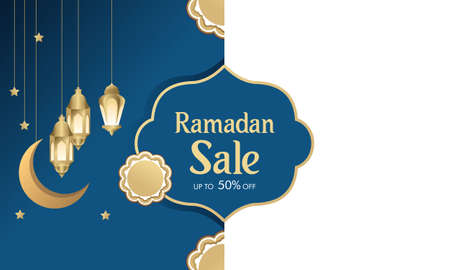 amadan sale header or banner design with mosque, hanging lanterns and flat discount offerのイラスト素材