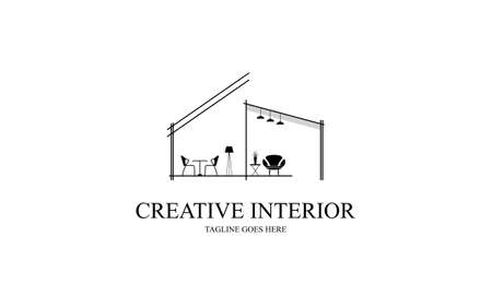 Interior minimalist room, gallery furniture logo design vectorのイラスト素材