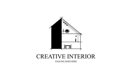 Interior minimalist room, gallery furniture logo design vectorのイラスト素材