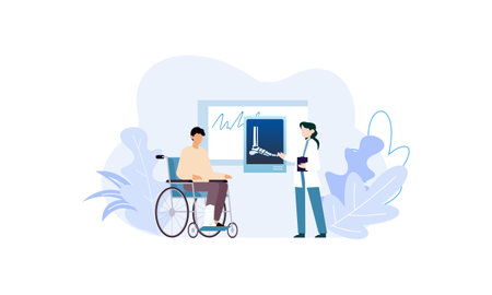 Radiologist concept illustration. Doctor examine x-ray image of human body with computed tomography, mri and ultrasound.のイラスト素材