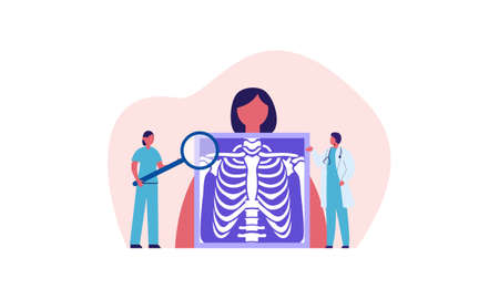 Radiologist concept illustration. Doctor examine x-ray image of human body with computed tomography, mri and ultrasound.のイラスト素材