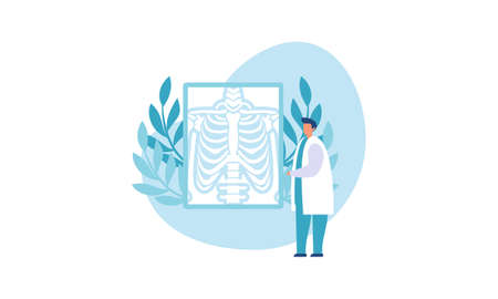 Radiologist concept illustration. Doctor examine x-ray image of human body with computed tomography, mri and ultrasound.のイラスト素材