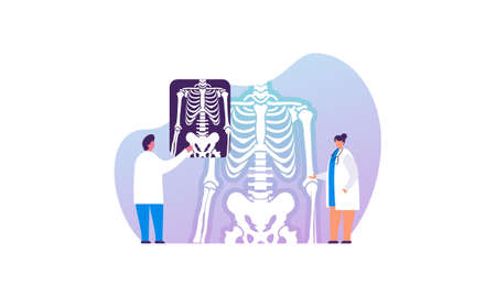 Radiologist concept illustration. Doctor examine x-ray image of human body with computed tomography, mri and ultrasound.のイラスト素材