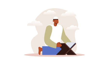 Islamic people reading a quran holy book illustrationのイラスト素材