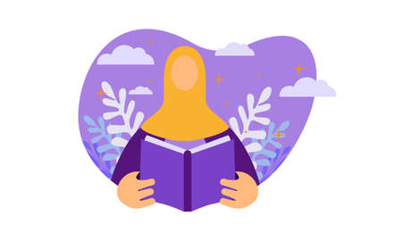 Islamic people reading a quran holy book illustrationのイラスト素材