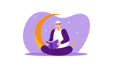 Islamic people reading a quran holy book illustrationのイラスト素材