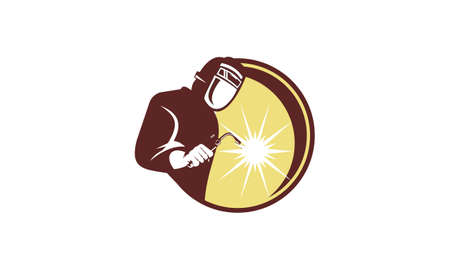 Welder worker welding torch retro. Logo vectorのイラスト素材