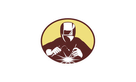 Welder worker welding torch retro. Logo vectorのイラスト素材