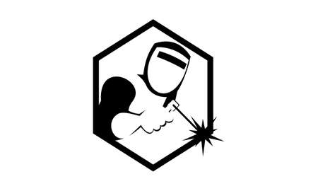 Welder worker welding torch retro. Logo vectorのイラスト素材