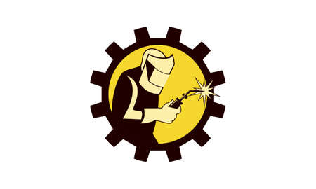 Welder worker welding torch retro. Logo vectorのイラスト素材