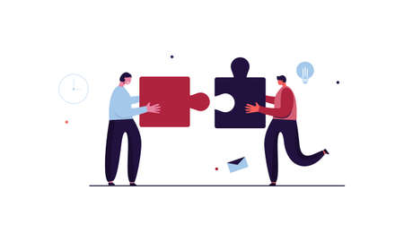 Work team joining puzzle pieces, brainstorming, collaboration, partnership conceptのイラスト素材