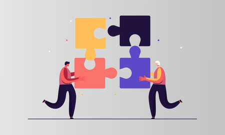 Work team joining puzzle pieces, brainstorming, collaboration, partnership conceptのイラスト素材