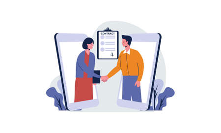 Meeting of business partners. signature of the contract. illustration of characters.のイラスト素材