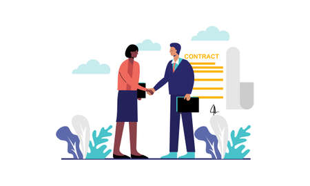 Meeting of business partners. signature of the contract. illustration of characters.