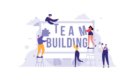 Flat design concept of team building, teamwork, team management illustrationのイラスト素材