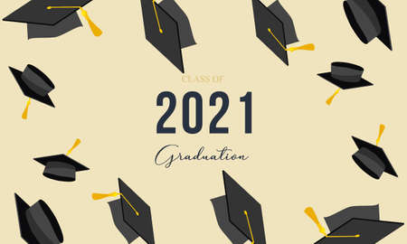 Graduation congratulations class of 2021 with graduation cap hatのイラスト素材
