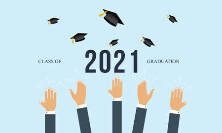Graduation congratulations class of 2021 with graduation cap hatのイラスト素材