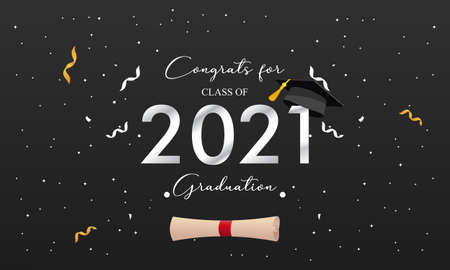 Graduation congratulations class of 2021 with graduation cap hatのイラスト素材