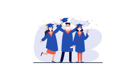 People graduates wearing medical masks illustrationのイラスト素材