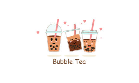 Cute boba milk tea cartoon characters setのイラスト素材