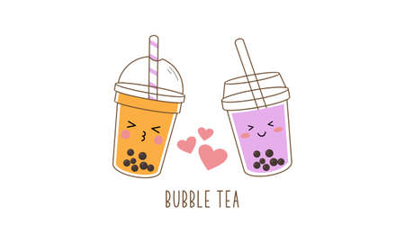Cute boba milk tea cartoon characters setのイラスト素材