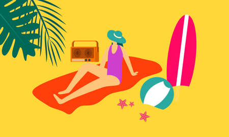 Summer beach illustration, sunbathing on the beachのイラスト素材