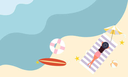 Summer beach illustration, sunbathing on the beachのイラスト素材
