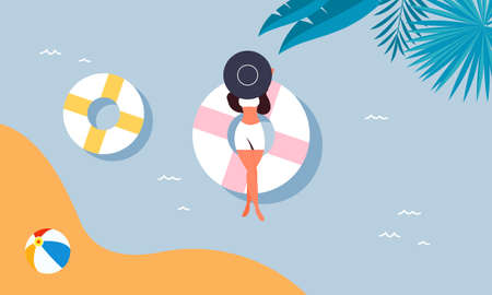 Summer beach illustration, sunbathing on the beachのイラスト素材