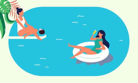Summer beach illustration, sunbathing on the beachのイラスト素材