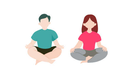 Set of people meditating concept illustrationのイラスト素材