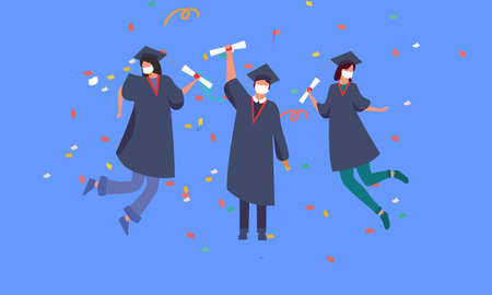 People graduates wearing medical masks illustrationのイラスト素材