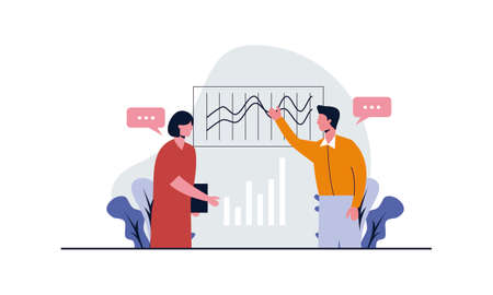 Business consulting concept illustration. Flat design with cartoon charactersのイラスト素材