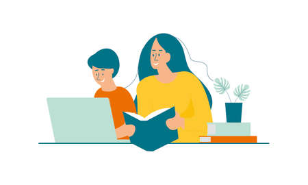 Kids having online lessons concept illustrationのイラスト素材