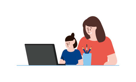 Kids having online lessons concept illustrationのイラスト素材