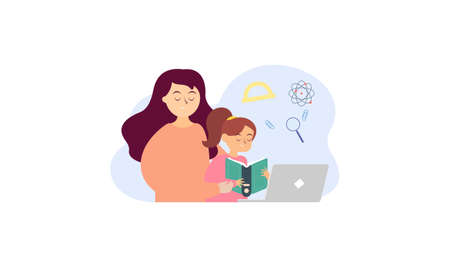 Kids having online lessons concept illustrationのイラスト素材
