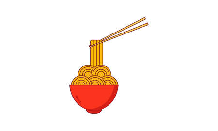 Japanese ramen on a bowl, noodle soup in chinese bowl asian food illustrationのイラスト素材