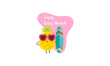 Cute summer fruits character cartoon with motivational text illustrationのイラスト素材